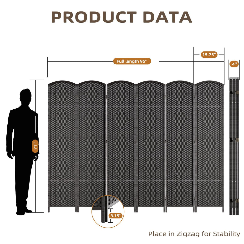 Room Divider Panel, 6 Panel Partition Room Dividers Screen, Black
