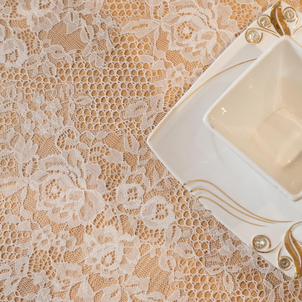 White Lace Tablecloth 60"x120" - Vintage Boho Rectangle Overlay for Rustic Weddings, Bridal Showers, and Stylish