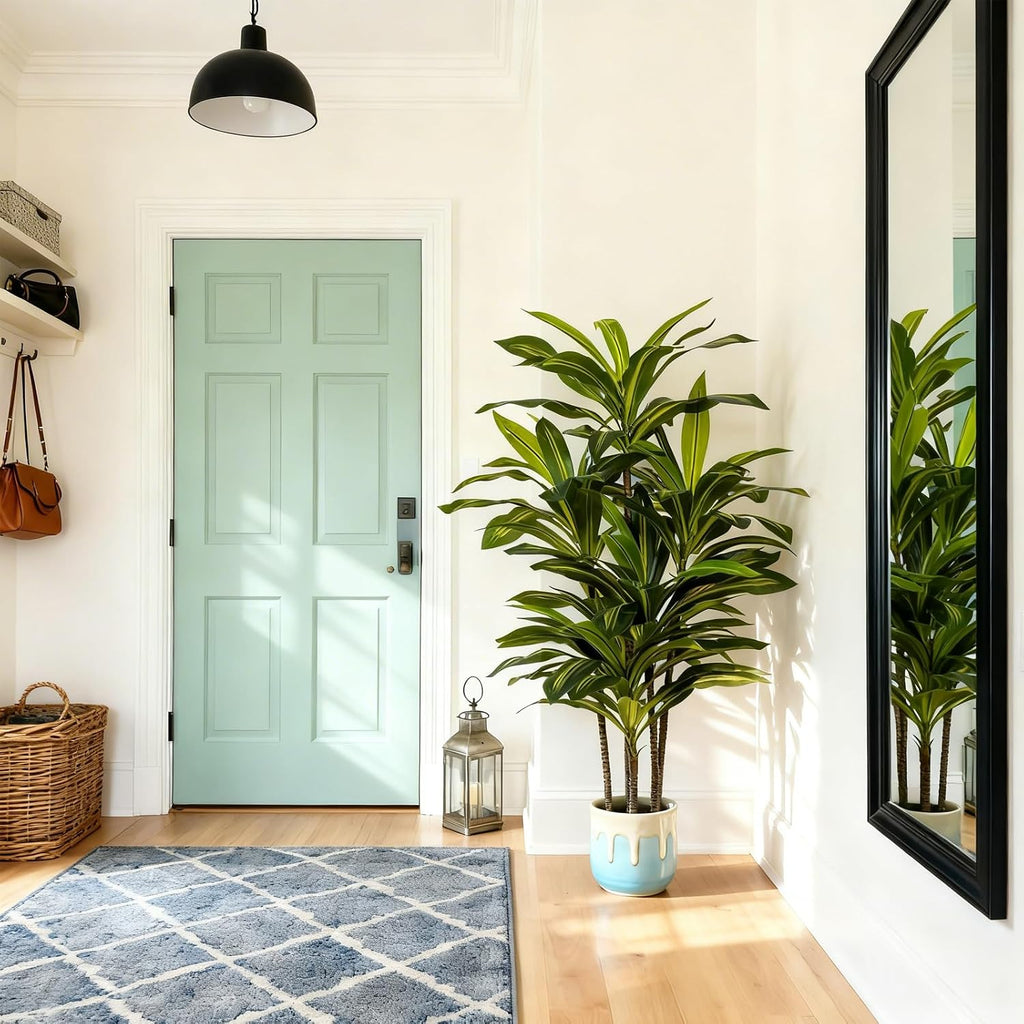 4ft Dracaena Artificial Plant - Large Tropical Indoor Fake Tree with Lifelike Leaves - Tall Faux Floor Plant in Pot