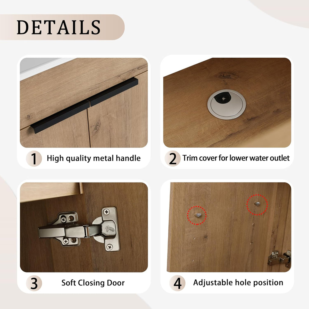 SSLine 36-Inch Bathroom Vanity with Sink Mid-Century Bathroom Vanities with Top Basin Floor Wood Bathroom Sink Cabinet