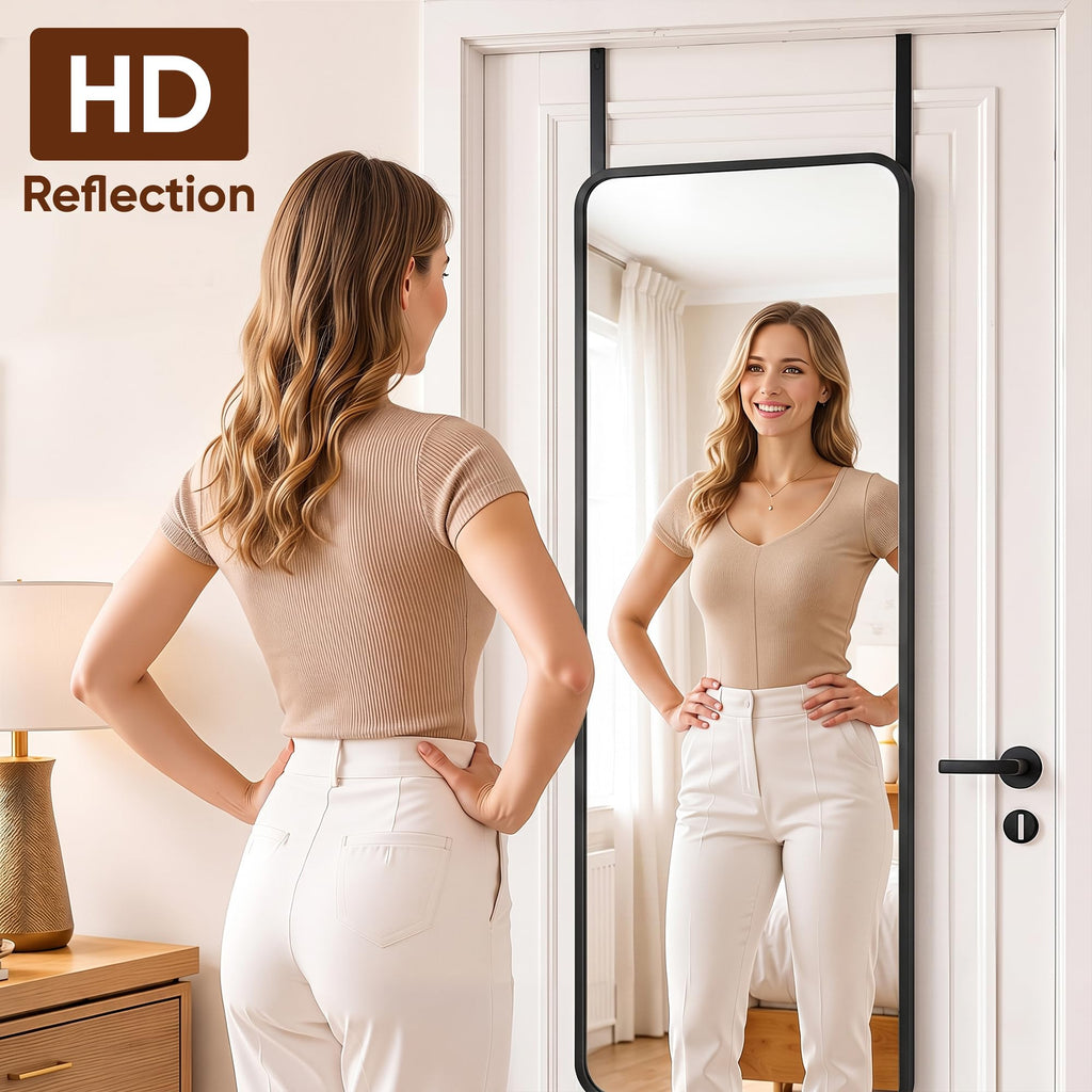 Full Length Mirror Over the Door&Wall Mounted, 58"x19" Door Mirror with Aluminum Alloy Frame, HD Shatterproof