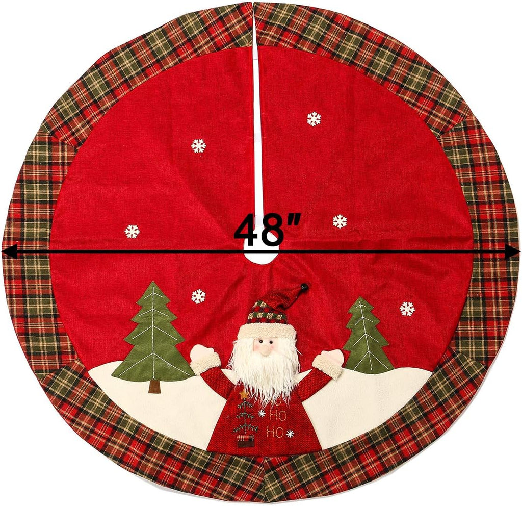 48 Inch Christmas Tree Skirt Double-Layer Design Santa Pattern