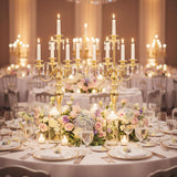 5-Arm Candle Centerpieces for Tables: Gold Metal Candle Holders, Vintage Candelabra Centerpieces, 20.3" Tall