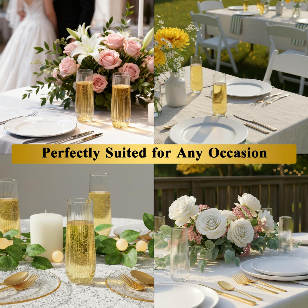24pack Clear Plastic Champagne Flutes, 9oz Stemless Champagne Flute