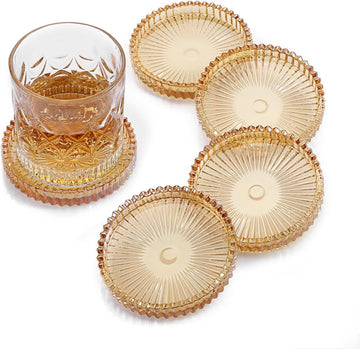 Modern Clear Coasters- Glass Cute Coasters for Drinks, Amber - Set of 5
