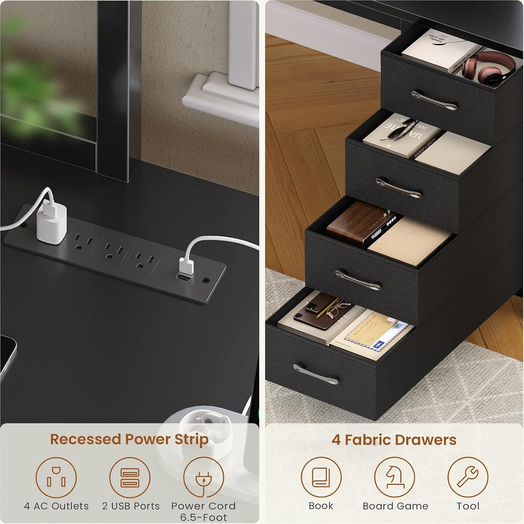 L Shaped Gaming Desk, 51.2" Reversible Small Corner Desk with 4 Drawer, Power Outlet & LED Lights, Home Office Desk