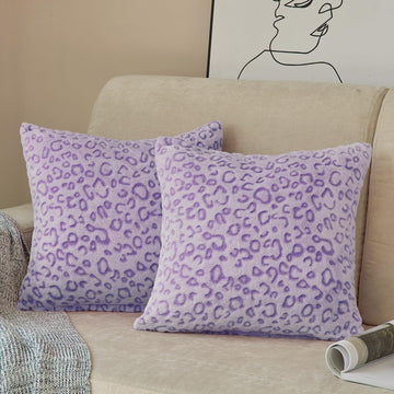 Leopard Print Pillow Cover Flannel Fleece Throw Pillow Cases Covers for Couch Bed Sofa Set of 2, 18 x 18 Inch, Purple