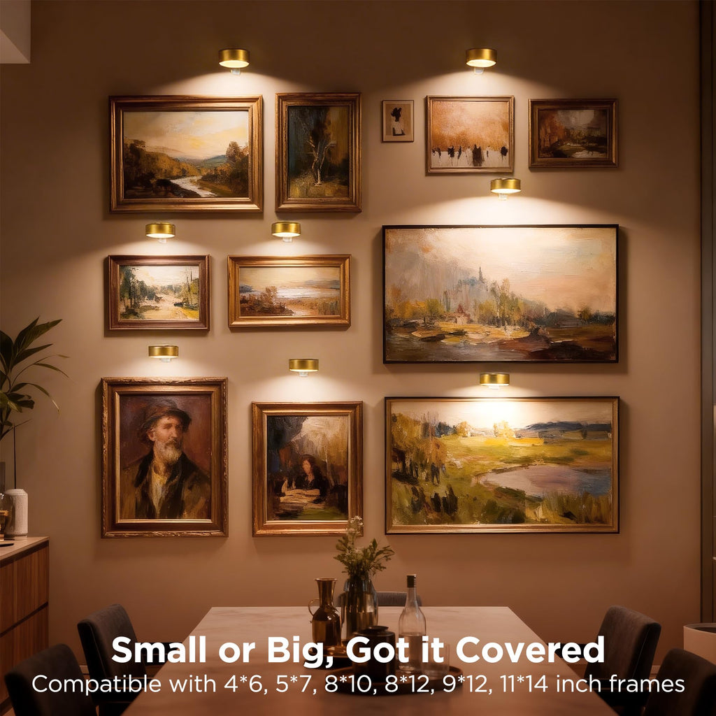Picture Lights for Wall, Rechargeable Cordless Poster Lights, Gold