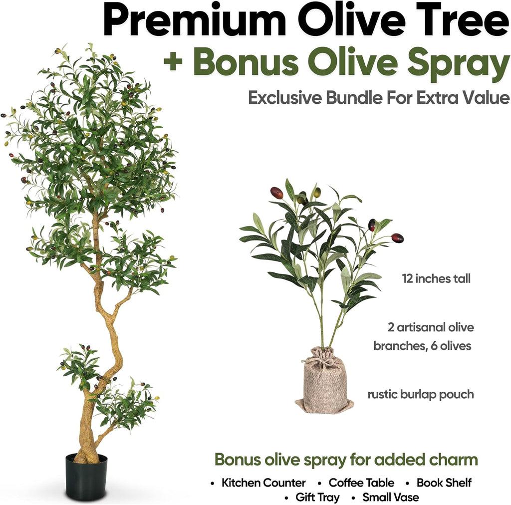 Fake Olive Tree 7.0 Feet - Artificial Plants Indoor, Faux Olive Tree, Fake Tree Decor, Faux Trees Indoor - Tall