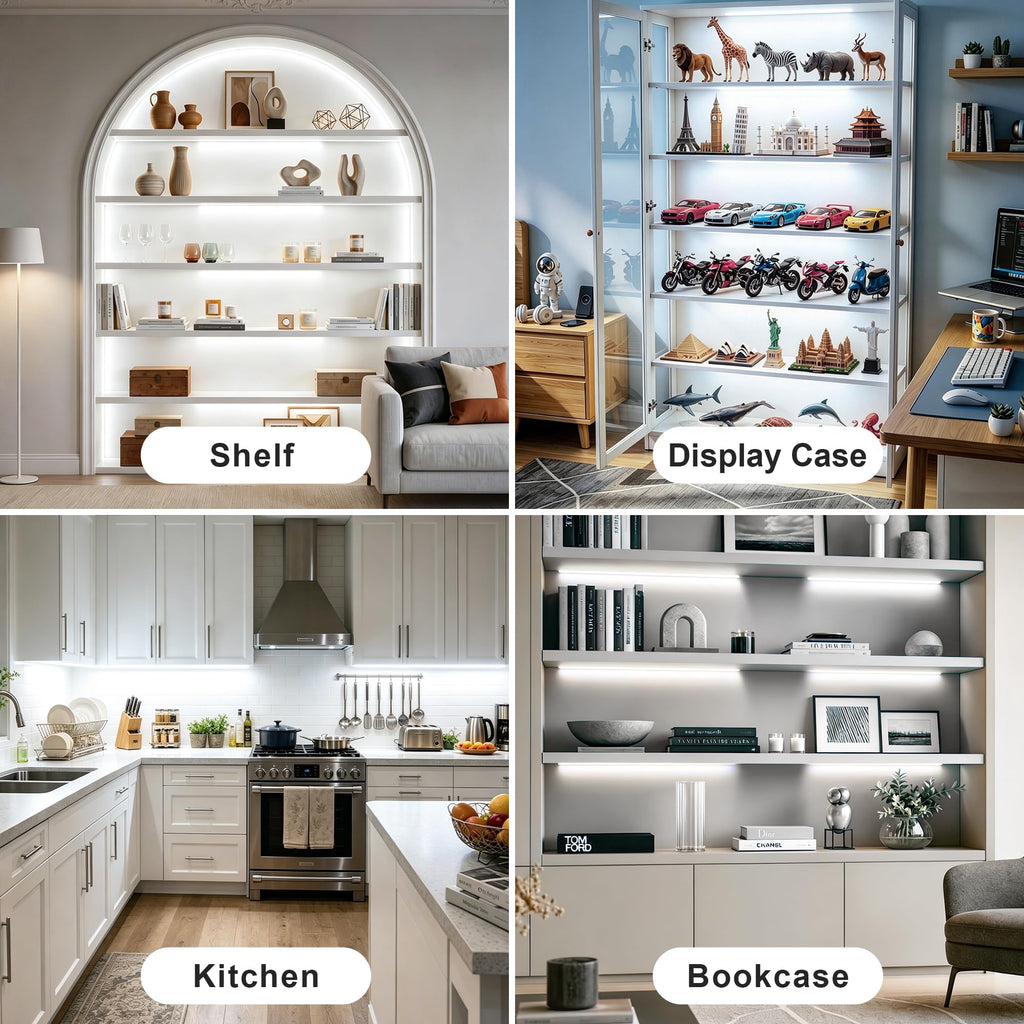 LED Shelf Lights, Under Cabinet Lighting Compatible with Alexa, Dimmable 2700K WIFI Strip Lights for Bookshelf