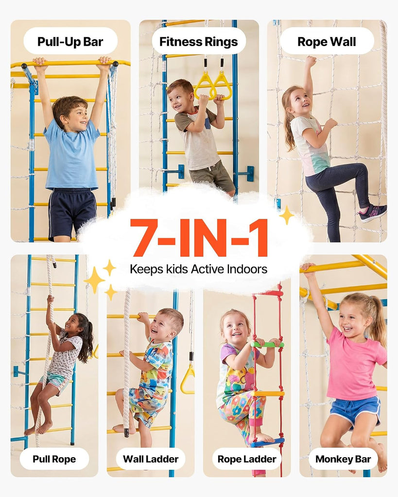 Indoor Jungle Gym for Toddlers, in-1 Climbing Playset with Carbon Steel Swedish Ladder, Wall Ladder, Pull-Up Bar