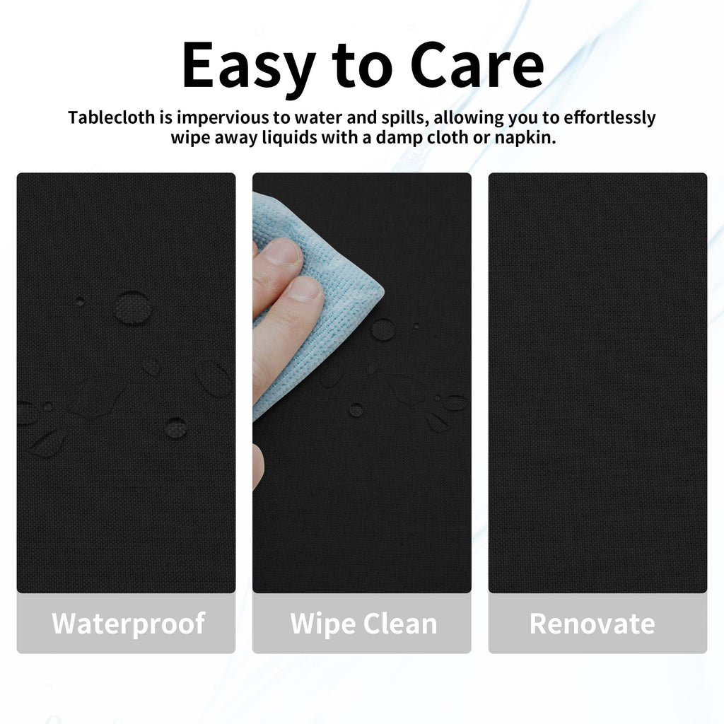 Waterproof Faux Linen Tablecloth, Rectangle, 60x120in, Black