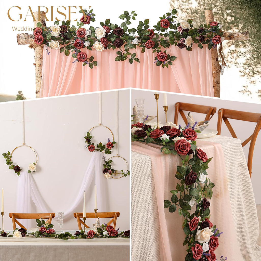 5FT Burgundy Ivory Artificial Rose Garland for Wedding Arch Table