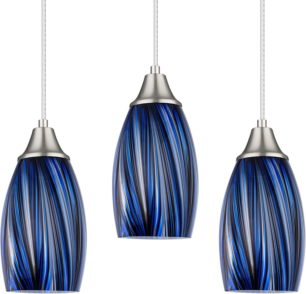 Dark Blue Glass Mini Pendant Lights for Kitchen Island 3Pack Blown Art Glass Pendant Lighting Shade Hanging Pendant