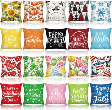 Holiday Pillow Covers 18 x 18 Summer Pillow Cover 4th of July Fall Pillowcase Decorative Seasonal Cushion Case - Set of 20