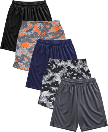 Boys Active Performance & Mesh Style Basketball Sport Shorts - Multi Packs