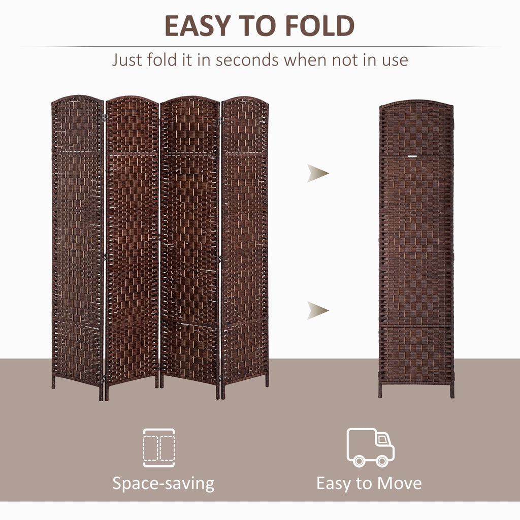 Room Divider 4-Panel, 6FT-Tall Folding Privacy Screen, Brown