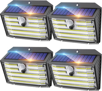 Solar Lights Outdoor [4 Pack/126 LED], Wireless Motion Sensor Lights, IP65 Waterproof Security Lights 3 Modes, 270°