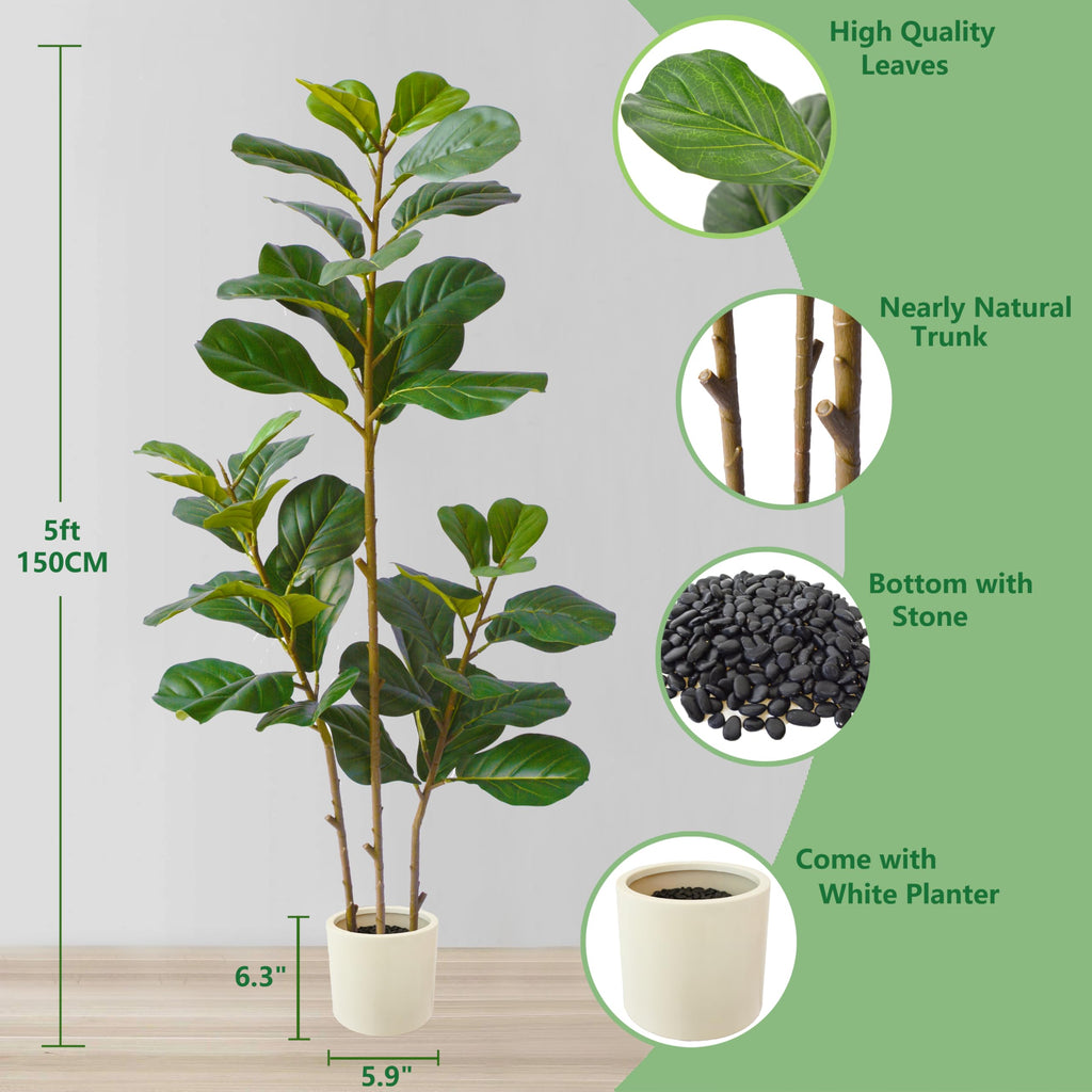 Artificial Fiddle Leaf Fig Tree 5ft Tall with White Planter