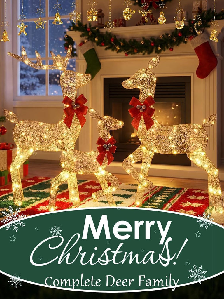 3 Piece 4FT 2D Lighted Christmas Deer with 175 LED Lights
