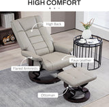 Modern Reclining Swivel Lounge Chair and Ottoman — Gray Faux Leather