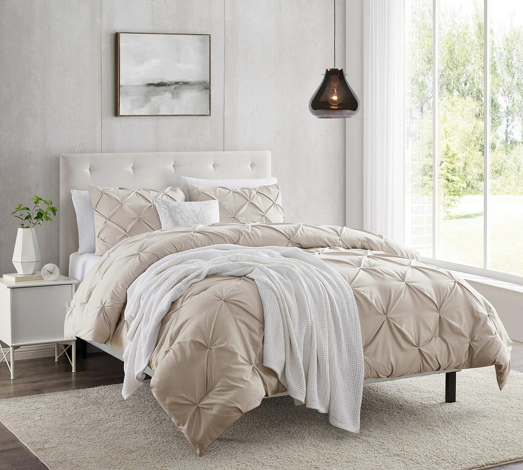 Duvet Cover Set Linen - Soft Double Brushed Duvet Set with Button Closure & Corner Ties, 2 Piece Luxurious Pinch