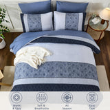 Dinjoy Blue King Comforter Set,Striped Boho Bed in a Bag King 7 Pieces Soft Fall Bedding Comforters Microfiber Mineral
