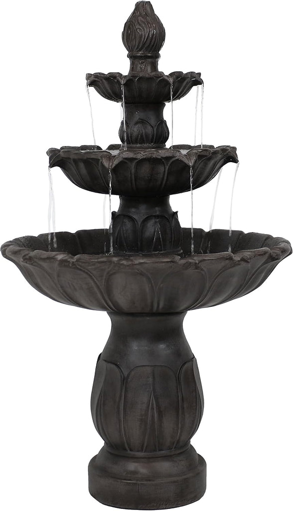 Classic Tulip 46" Tiered Outdoor Water Fountain - 3-Tiered Outdoor Fountain - Dark Brown
