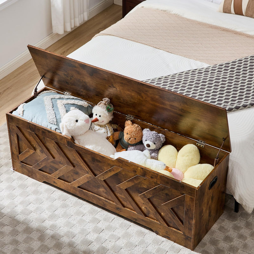 55.1" Storage Bench, Extra Large Entryway Bench with Storage, Storage Chest with 2 Safety Hinges, Blanket Storage, Shoe