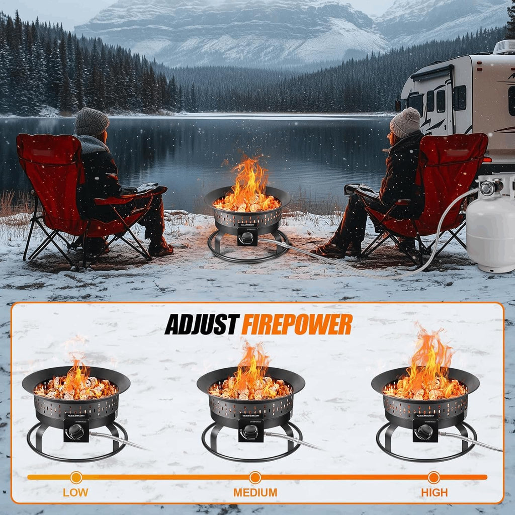 Outdoor Portable Propane Fire Pit, 19-Inch,60,000 BTU with Cover&Carry Kit,Camping Propane Fire Pits,Gas