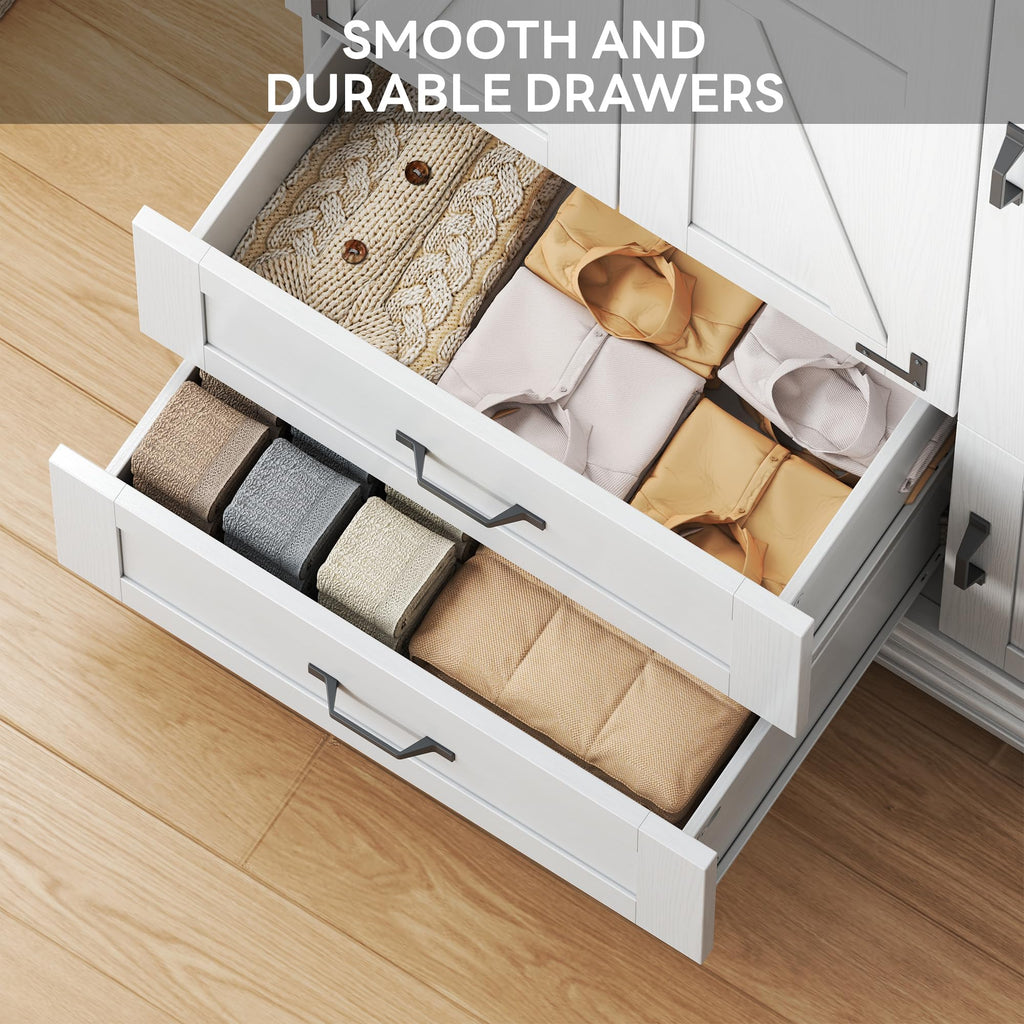 Armoire Wardrobe Closet 71" with 4 Doors & 2 Drawers, White