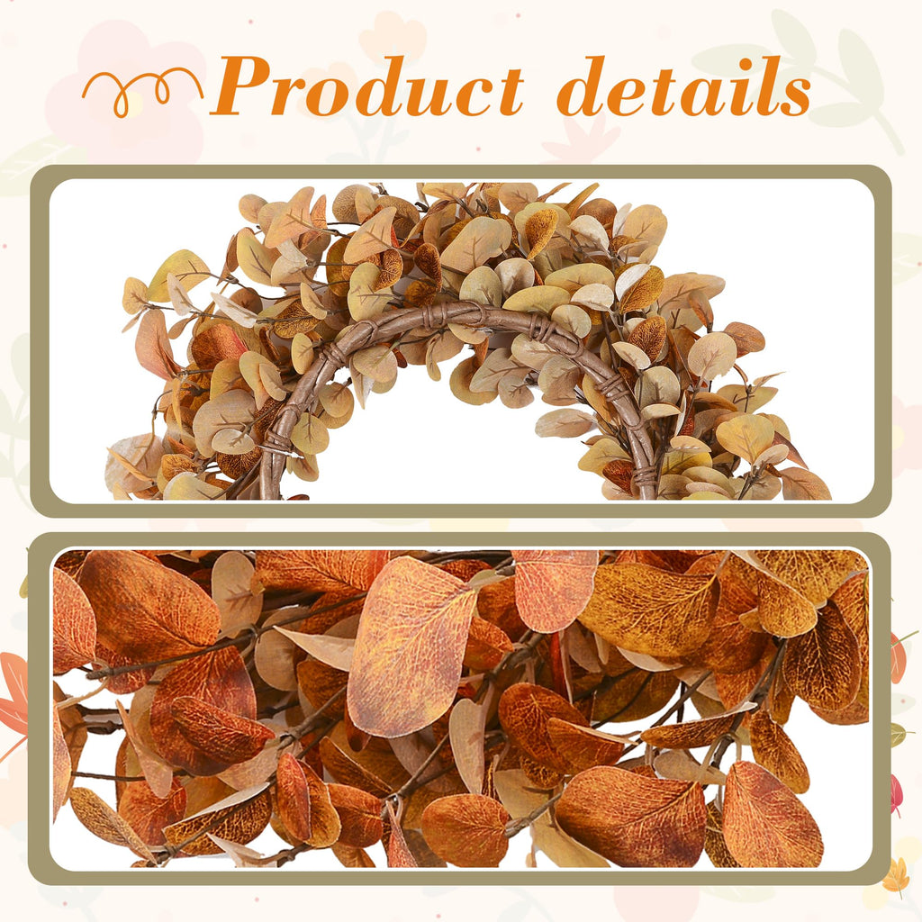 20" Fall Wreath for Front Door, Golden Eucalyptus Leaves