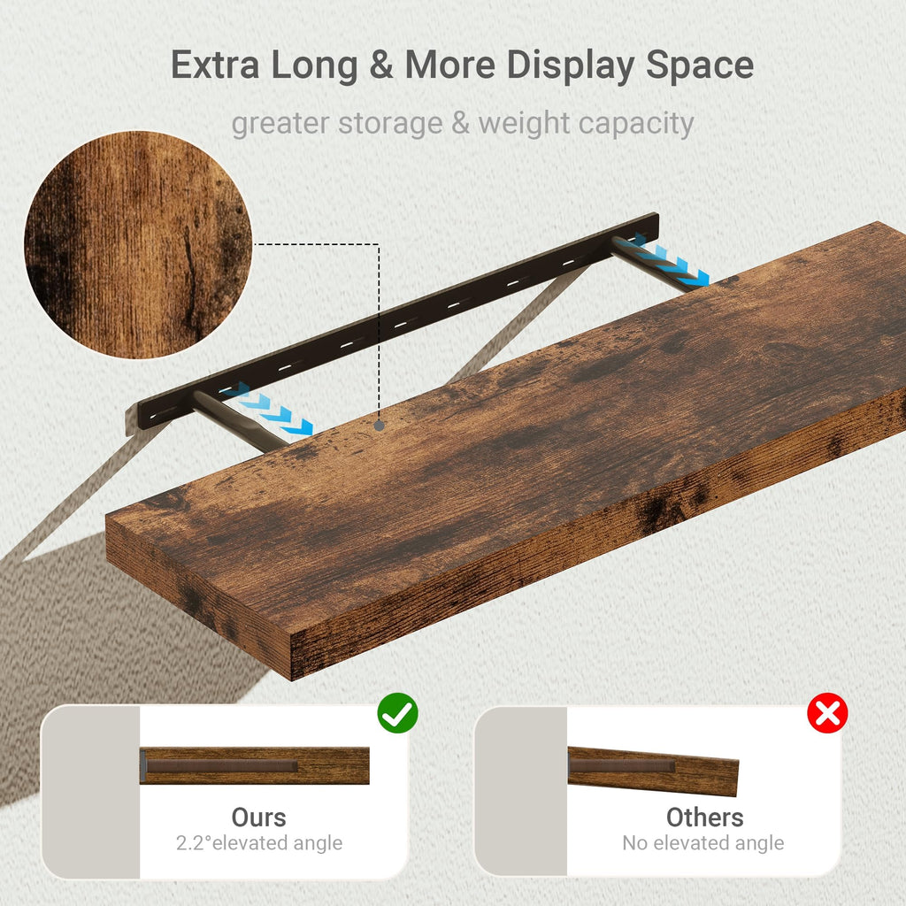Single Floating Shelves 36x10" Set of 1, Rustic Brown