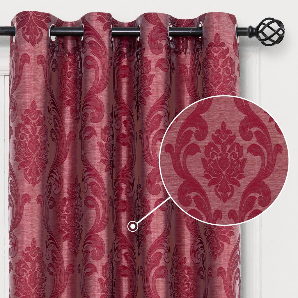 Damask Curtains, Gothic Jacquard Curtain Drapes with Floral Patterns, Burgundy Curtains 84 Inch Length, Set of 2
