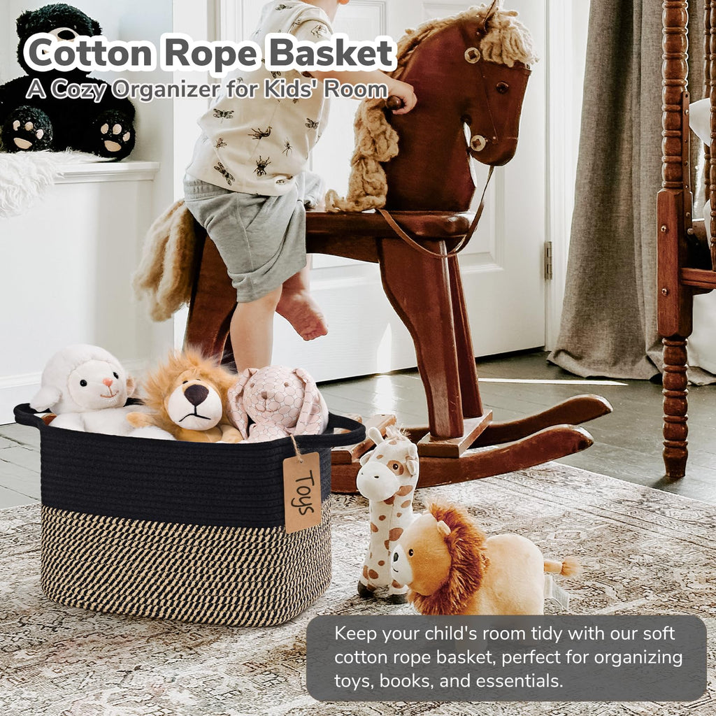 Woven Storage Basket for Shelves, Rectangle, Black & Jute