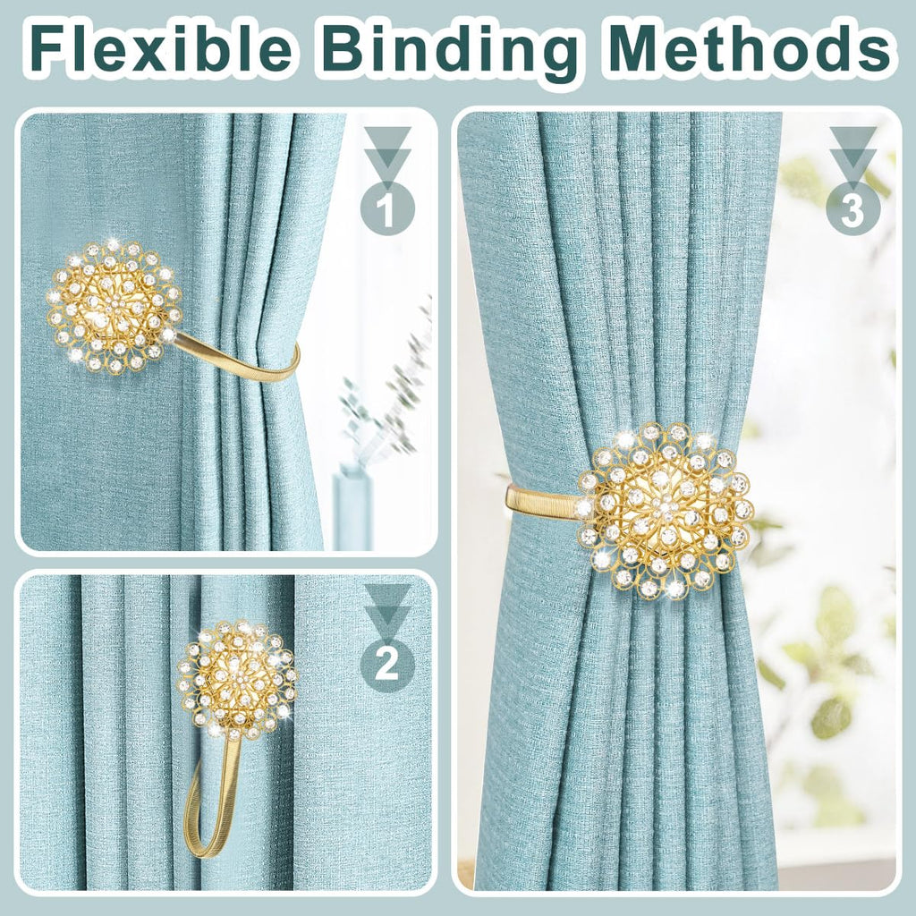 Magnetic Curtain Tiebacks Crystal Curtain Ties Holdbacks, 4 Pack