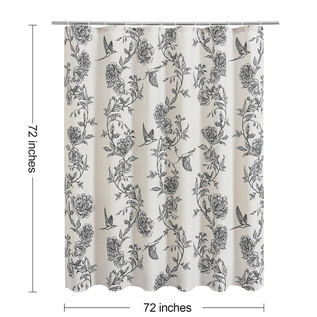 Black Cotton Boho Hummingbird Shower Curtains, 72 x 72