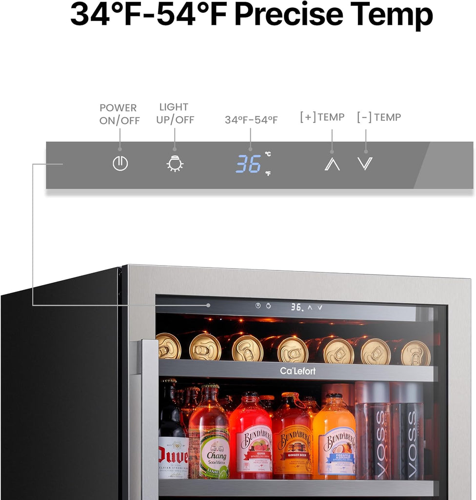 Beverage Refrigerator Cooler - 24 Inch Beverage Fridge 180 Can with Glass Door, 