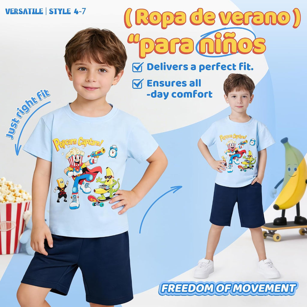 Toddler Boy Summer Clothes Outfit, Cotton Stretch Tee and Shorts, Ages 4-7