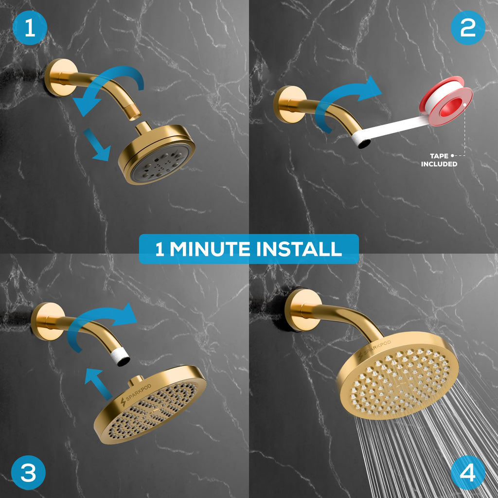 Rain Shower Head, 6 Inch Round, Egyptian Gold Finish