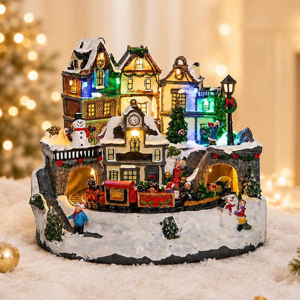 Christmas Houses, Light Up Christmas Village with Train and Music