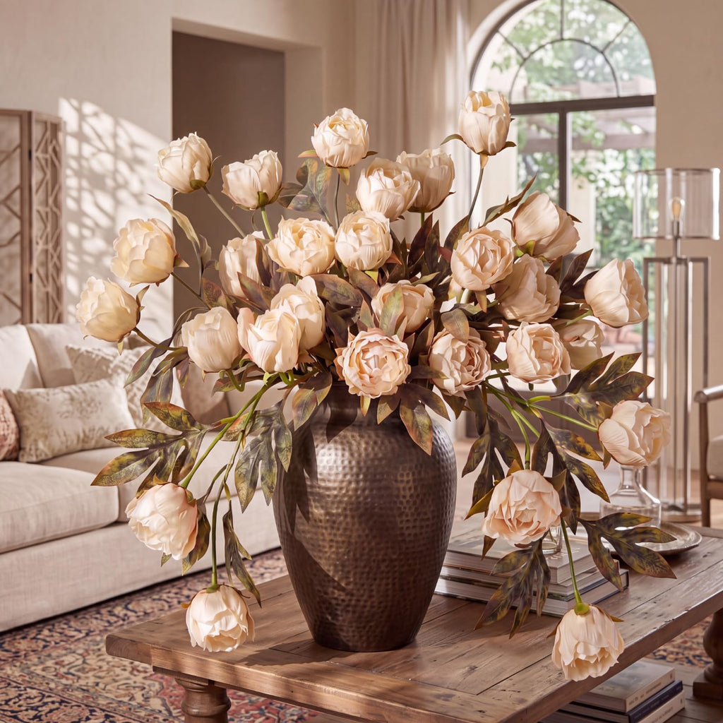8 Pcs 27.5'' Artificial Peony Long Stem Flowers Bulk, Champagne