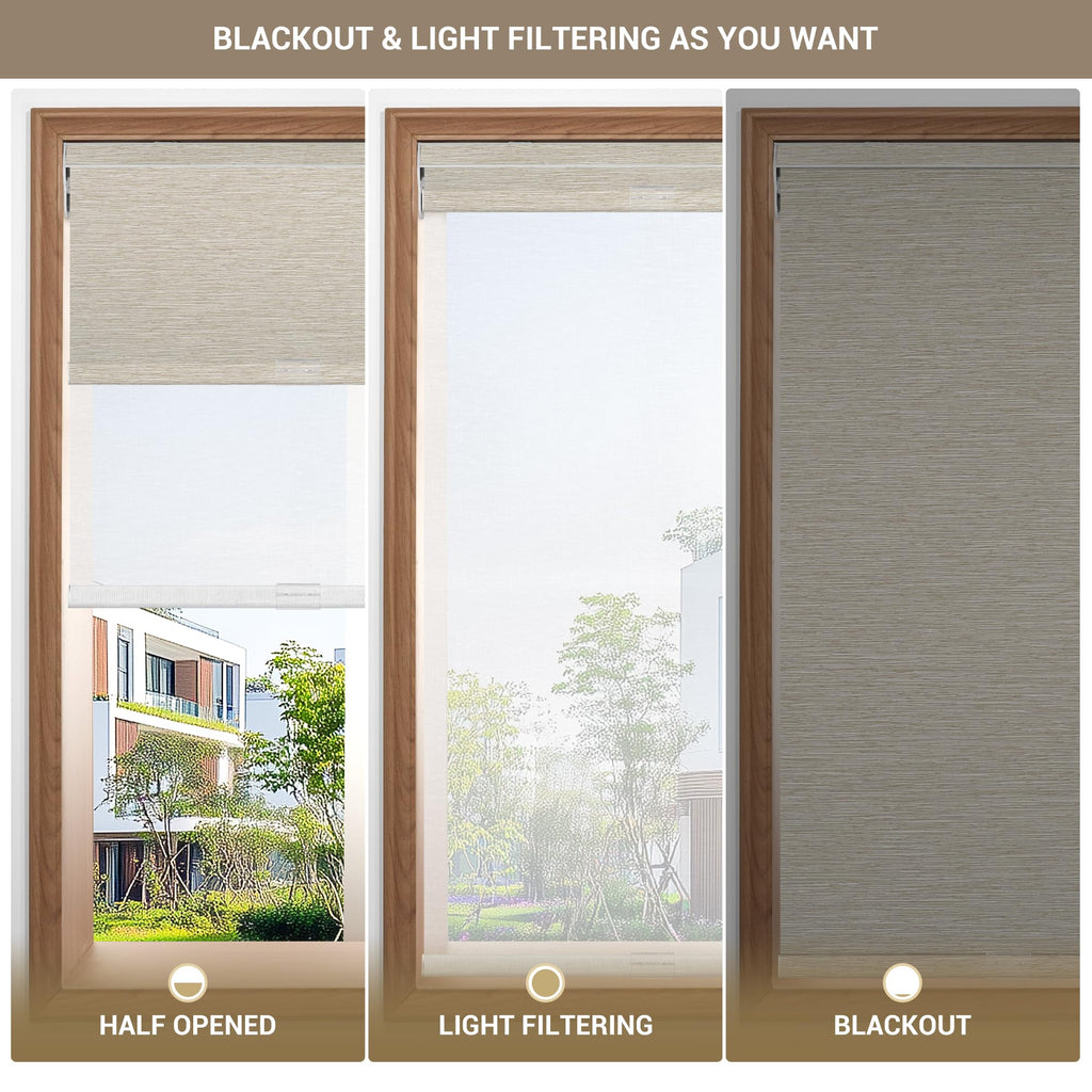 Cordless Dual Roller Shades, Jacquard Beige & White, Custom Size