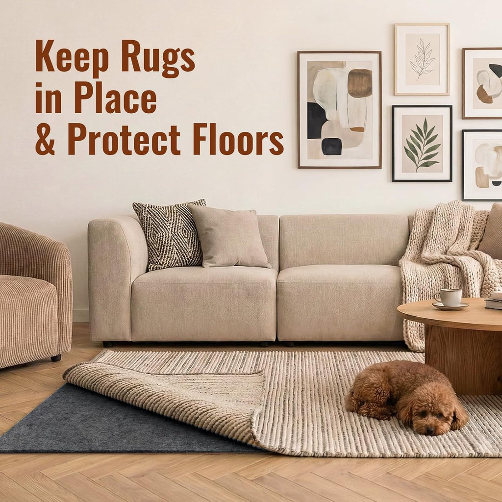 5 x 7 Ft Rug Pad Non-Slip, 1/4" Thick, Rug Gripper for Hardwood Floors, Felt and Natural Rubber Backing, Dual