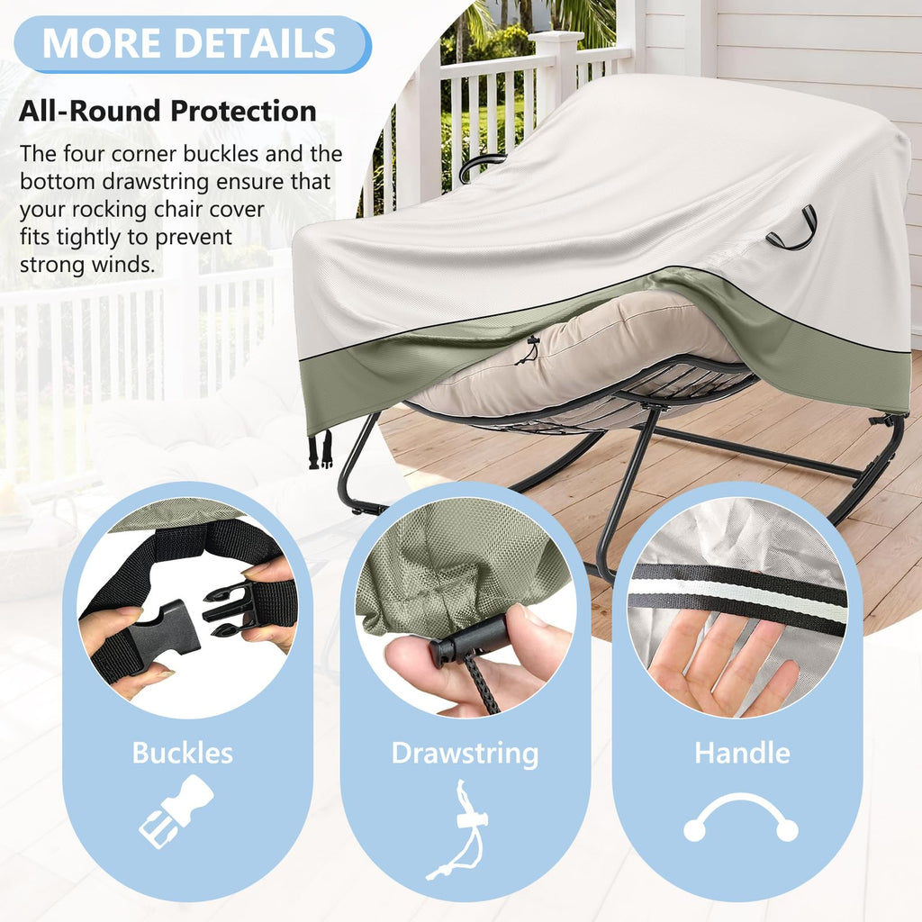 Outdoor Papasan Rocking Chair Cover, Heavy Duty Waterproof Rocker Cover, Fits for Rocking Chairs & Rattan Wicker