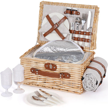 Picnic Basket Set for 2, Durable Wicker with Cutlery Kit