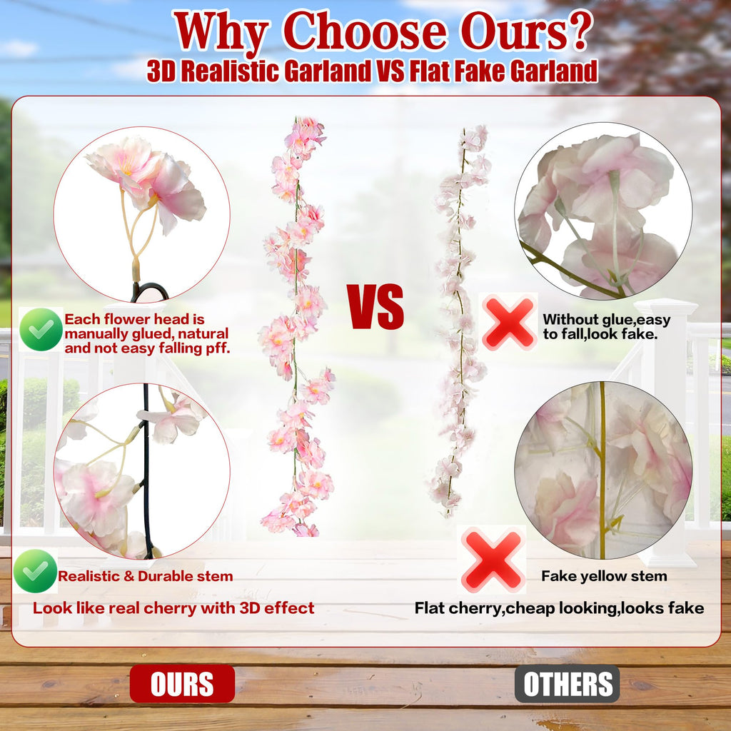 Cherry Blossom Garland Artificial Cherry Flower Vines 10 Pack Hanging Silk Flowers Garland Wedding Garden Party Arch