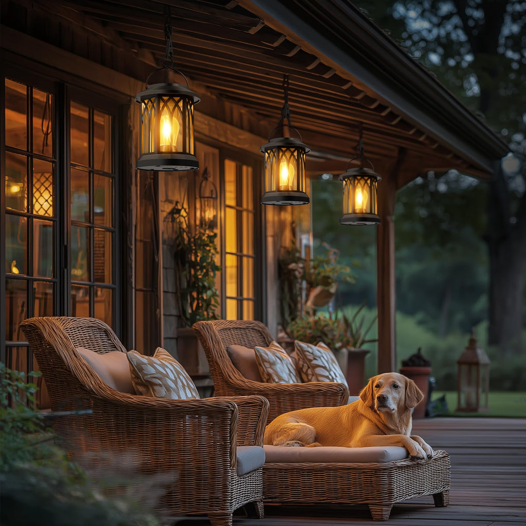 Solar Lanterns Outdoor Waterproof 4-Pack: Hanging Lantern Accent Warm Light
