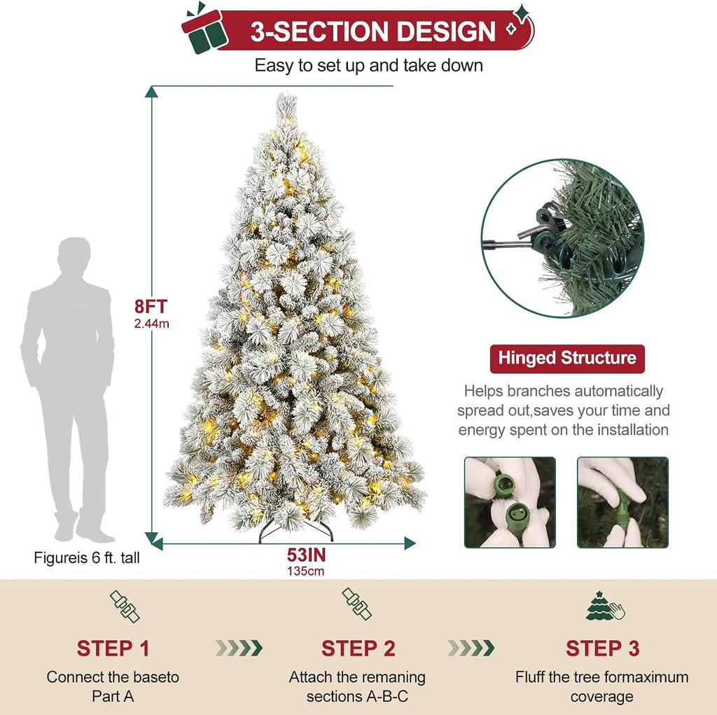 Flocked Christmas Tree , Premium Prelit Christmas Tree - Trees with Lights-White Snow Flocked Pre-lit Trees
