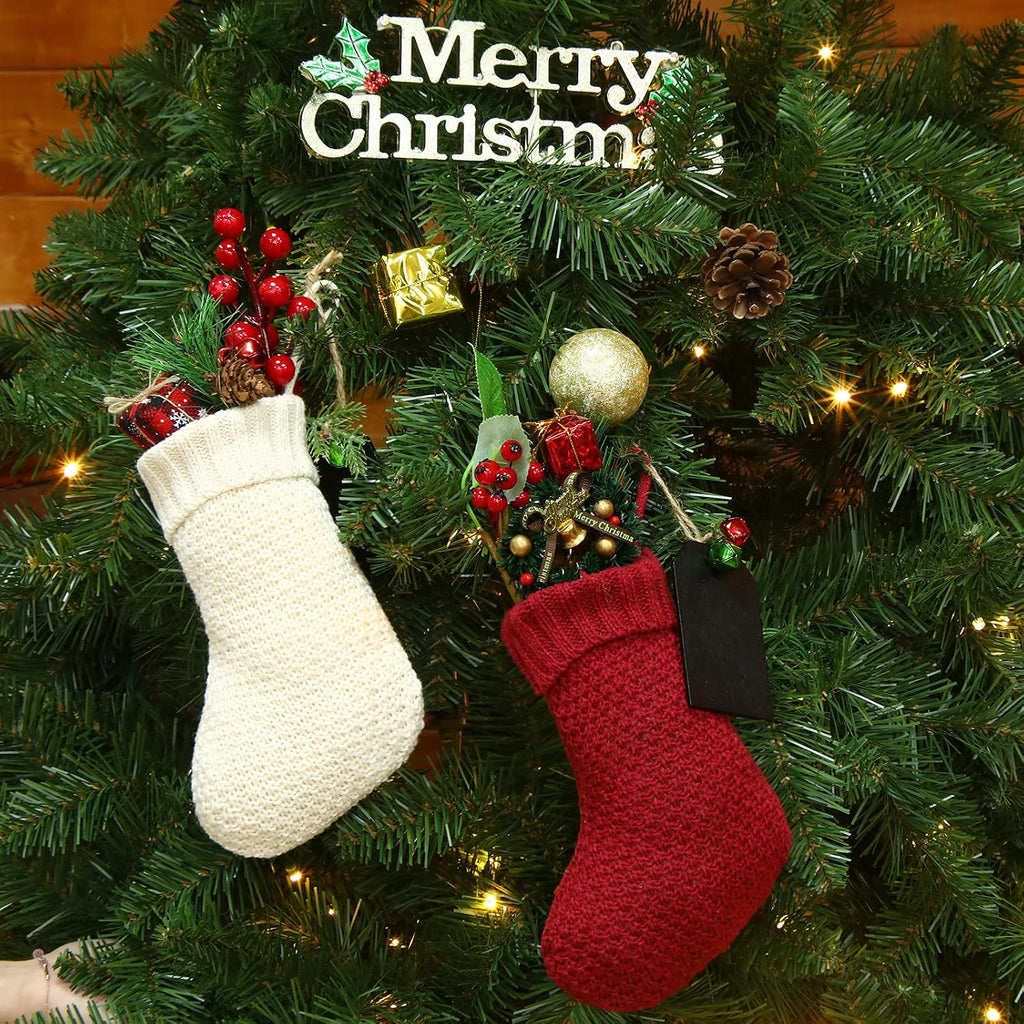 Christmas Mini Stockings Knitted Stocking, Red and White - Set of 12